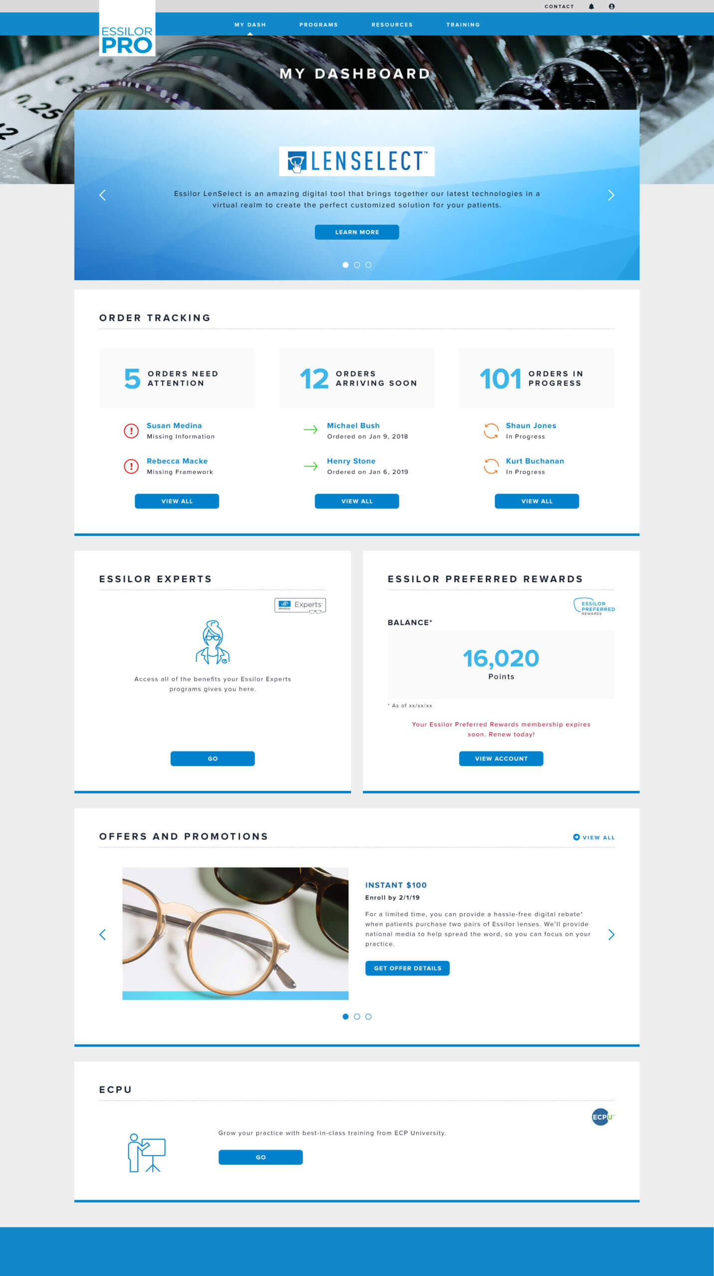 Experts Dashboard Landing Page